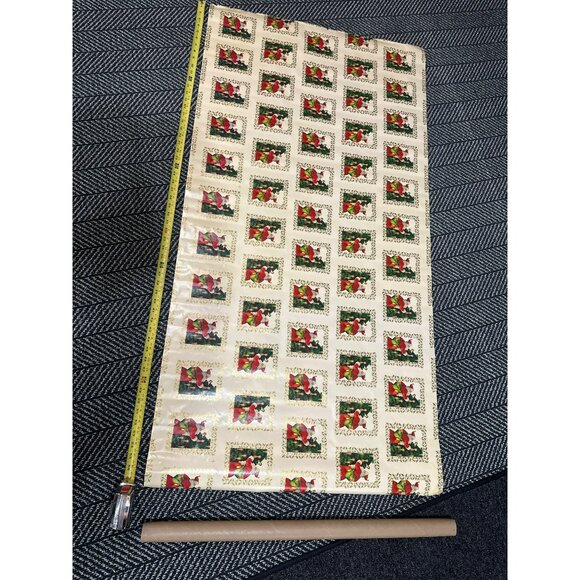 VTG Santa Claus Christmas Wrapping Paper Roll Holiday Gift Red White Green Retro - Picture 3 of 4